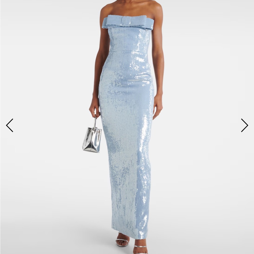 ILKYAZ OZEL Susu Bow Detail Sequined Cocktail Dress in Blue